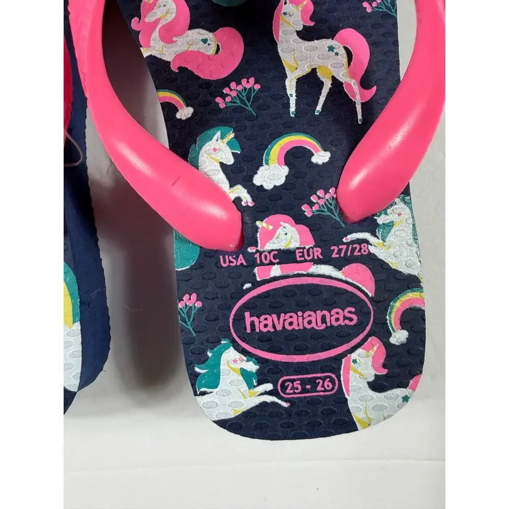 NEW Havaianas Kids Unicorn Rainbow Navy Blue Pink Flip Flops Size 10 toddler